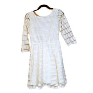 3/4 Sleeve Cream Striped Mini Dress